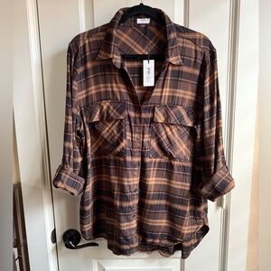 Aritzia Babaton Flannel Brown Shirt